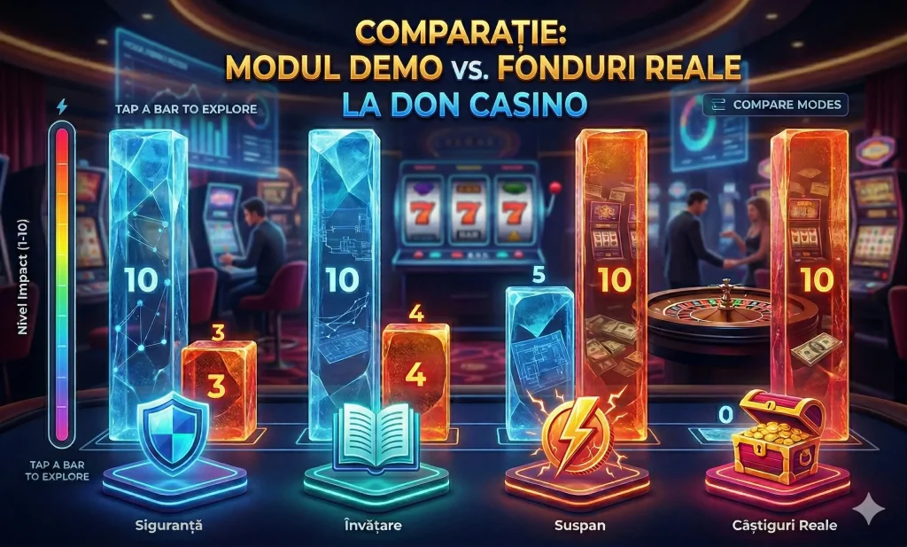 jocuri ca la aparate demo VS jocuri cu bani reali la Don Casino