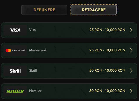 metode de retragere fonduri la Don Cazino