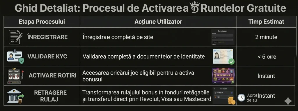 tabel explicativ cu procesul de activare a rundelor gratuite pe Don-Cazino